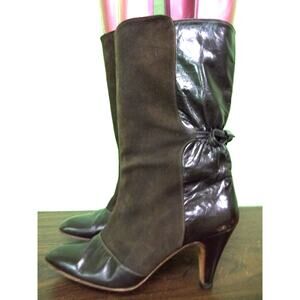 Vintage 80s Brown Leather & Suede Mid Calf Boots 6